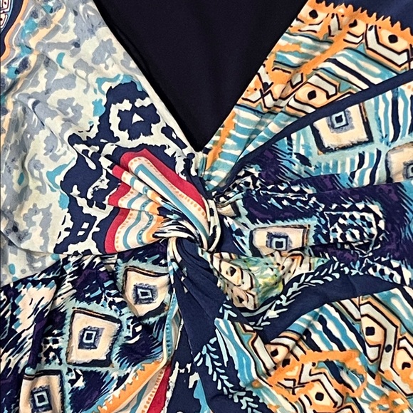 Chicos Long Sleeveless Dress Blue Abstract Asymmetrical Hem Small (4) Chicos 0 - Picture 9 of 13